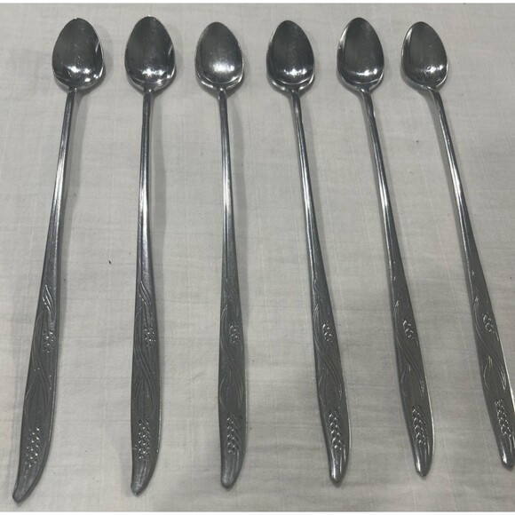 Vintage Gracious Wheat Stainless Long Spoons Ice Tea Cocktails Japan Set Of 6 - Picture 1 of 6